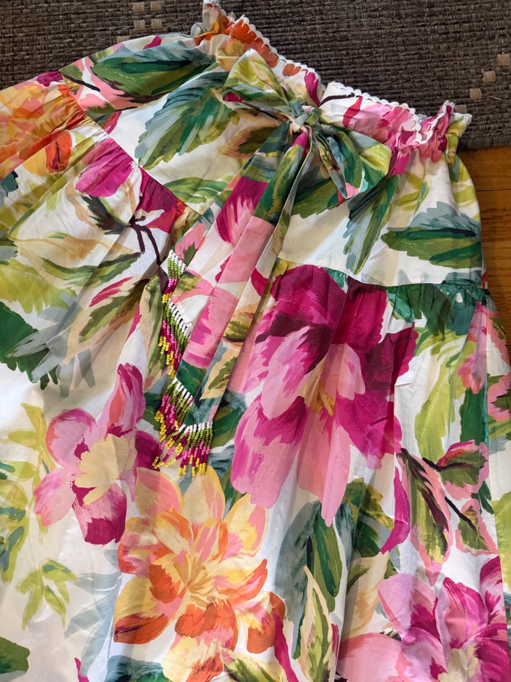 NWOT! FARM Rio bohemian Painted Flowers Off-White Maxi Skirt - Picture 7 of 10
